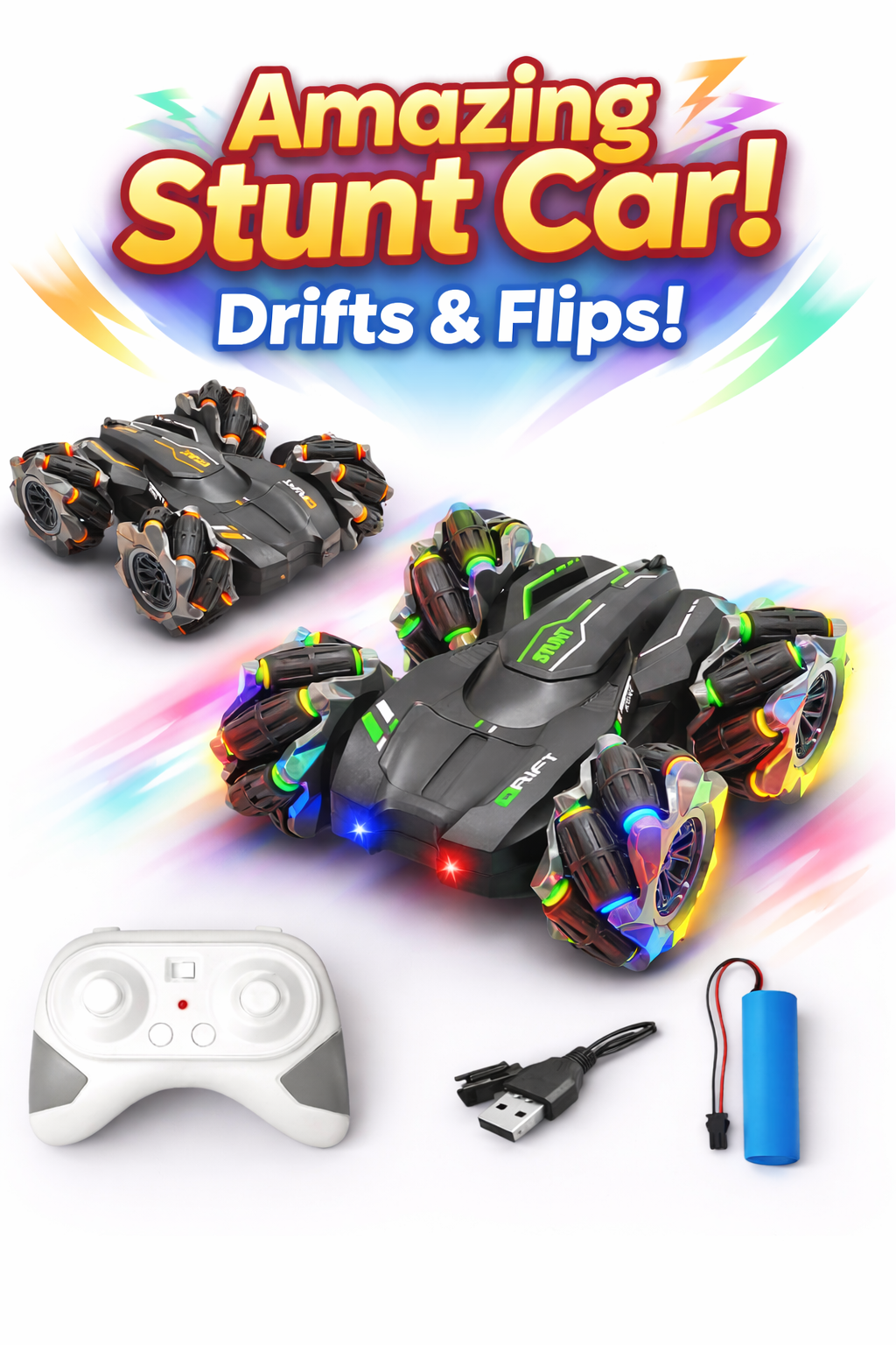 Zenvyra Double Sided RC Stunt Car with 360 Rotation| Rechargeable Remote Control Drift Car