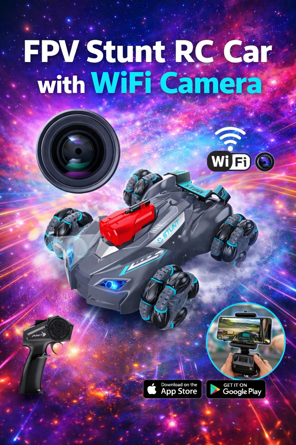 Zenvyra FPV Racing RC Car for Kids With live camera view & rechargeable battery—turn every playtime into an exciting adventure.
