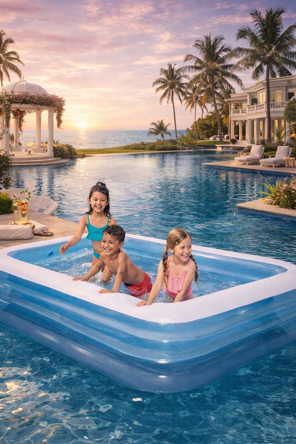 Zenvyra™ 10ft Rectangular Inflatable Pool – Family Size with Electric Pump | Backyard Summer Luxury for Kids & Adults