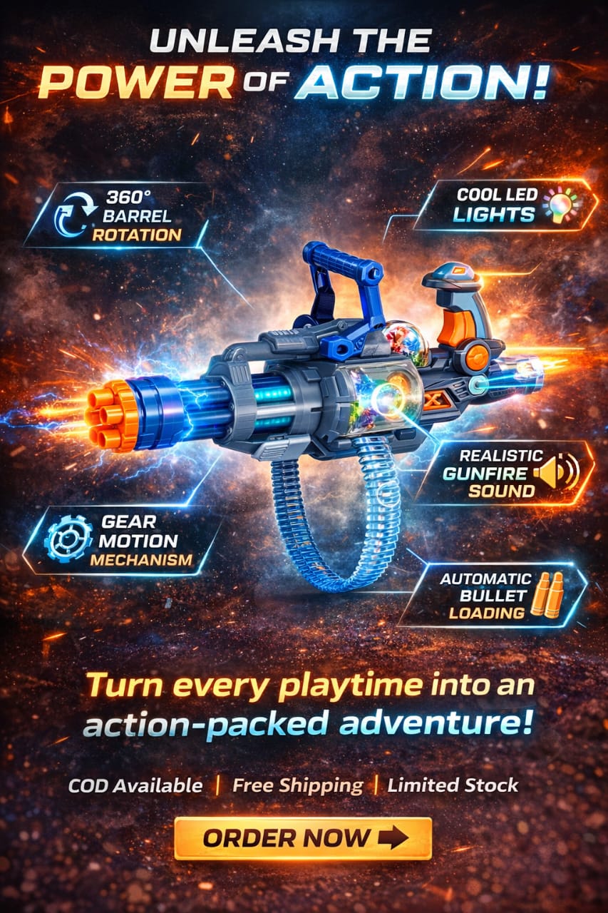 Zenvyra Premium Big Gear Gatling Machine Gun Designed for thrilling action with eye-catching gear movement.