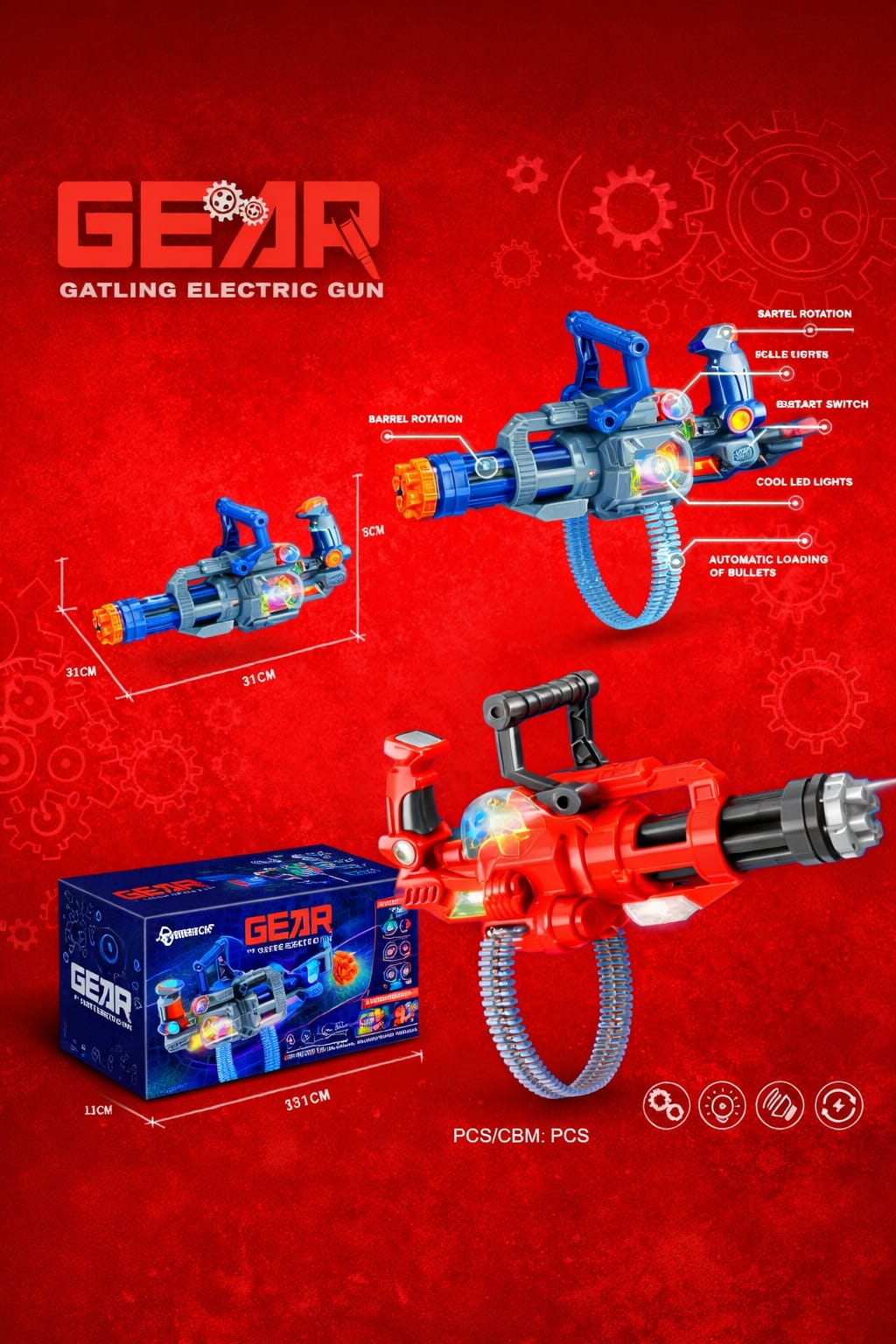 Zenvyra Premium Big Gear Gatling Machine Gun Designed for thrilling action with eye-catching gear movement.